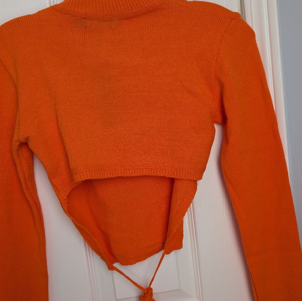 ❤️2 For 20❤️ PrettyLittleThing Bright Orange Knit Top with Back Tie - Picture 3 of 4